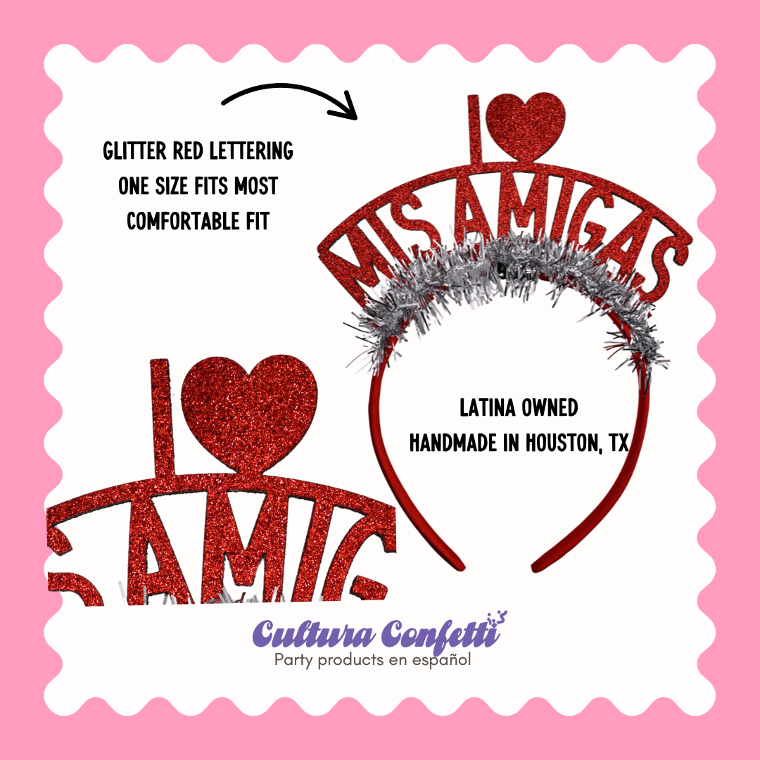 Galentine’s Collection – “I ♥ Mis Amigas” Party Headbands for Latinas | Handmade Galentine’s Day Decor