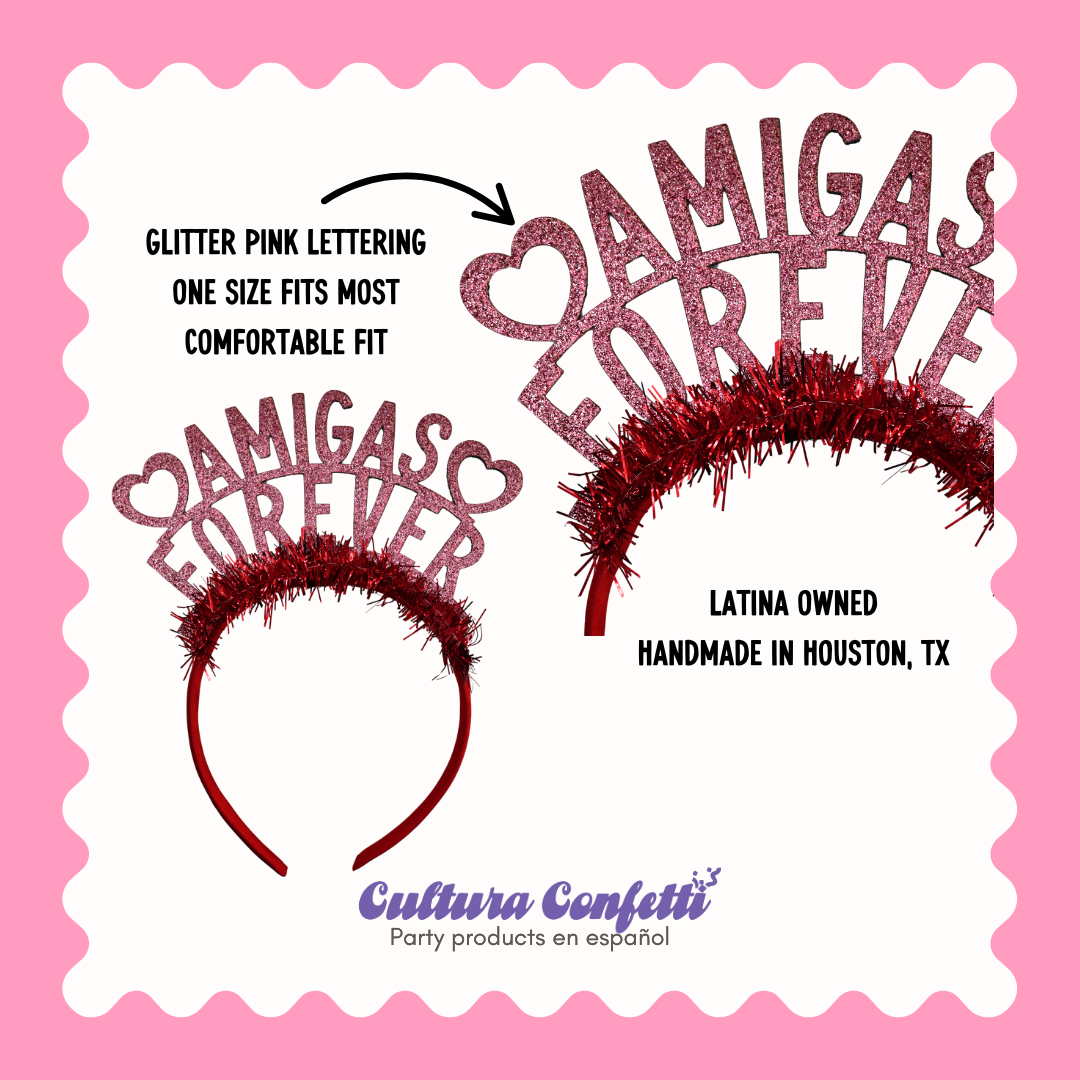 Galentine’s Collection – “AMIGAS FOREVER” Party Headbands for Latinas | Handmade Galentine’s Day Decor