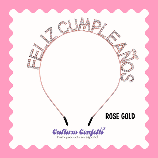 Feliz Cumpleaños Rhinestone Headband – Sparkling Birthday Headband in Silver, Gold, and Rose Gold | One Size Fits Most "Diadema de Cumpleaños Brillante en Plata, Oro y Oro Rosa | Talla Única"