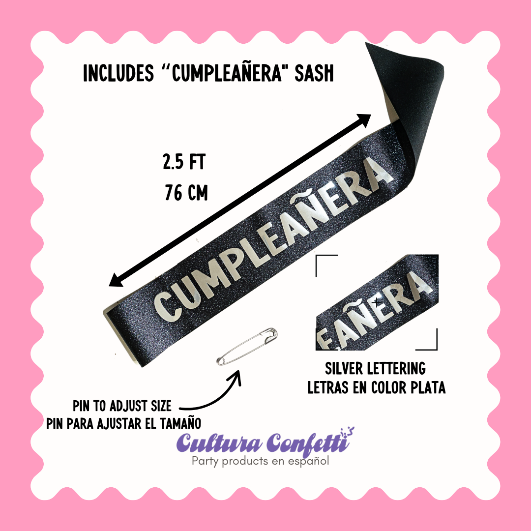 Cumpleañera Birthday Bundle in Silver – Rhinestone Headband & Matching Sash, Set de Cumpleaños con Diadema de Diamantes y Banda – Perfect for the Birthday Queen