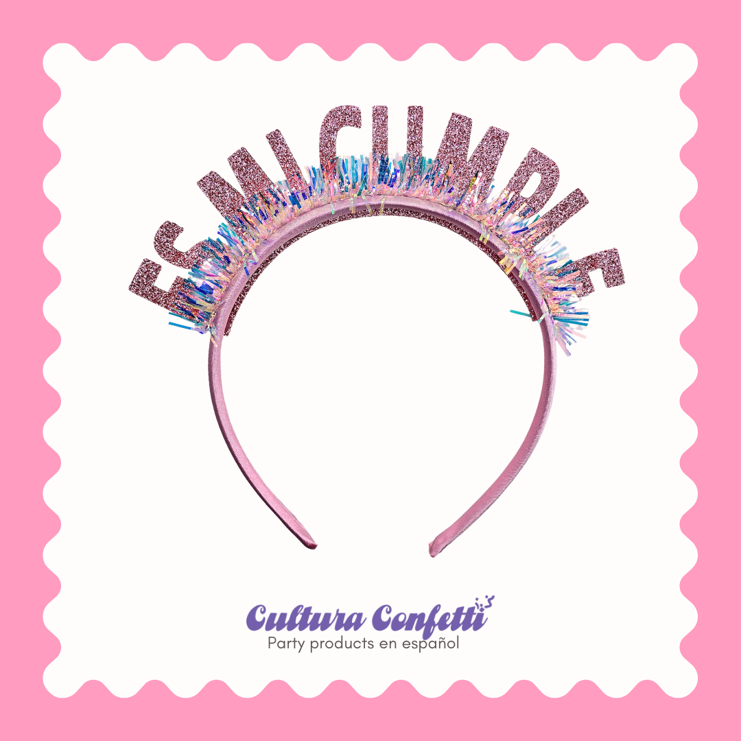 Es Mi Cumple Glitter Pink Birthday Headband Diadema Rosa Brillante "Es Mi Cumple" para Cumpleaños