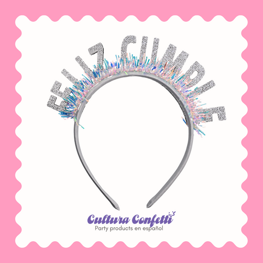 Feliz Cumple Bundle – Glitter Silver Headband & Sash Set | Perfect for Birthdays | Latina Birthday, Accesorio para Cumpleaños | Set de Diadema y Banda | Feliz Cumpleaños