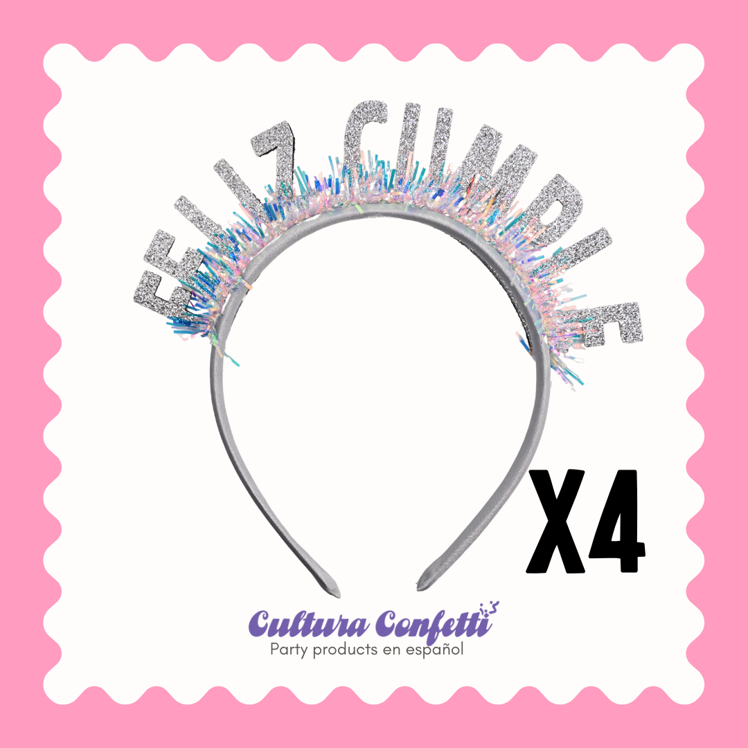 Feliz Cumple 4-Pack Headband Bundle – The New Party Hat! Perfect for Birthday Celebrations | Bundle de 4 Diademas Feliz Cumple – ¡El Nuevo Sombrero de Fiesta! Perfecto para Celebraciones de Cumpleaños |