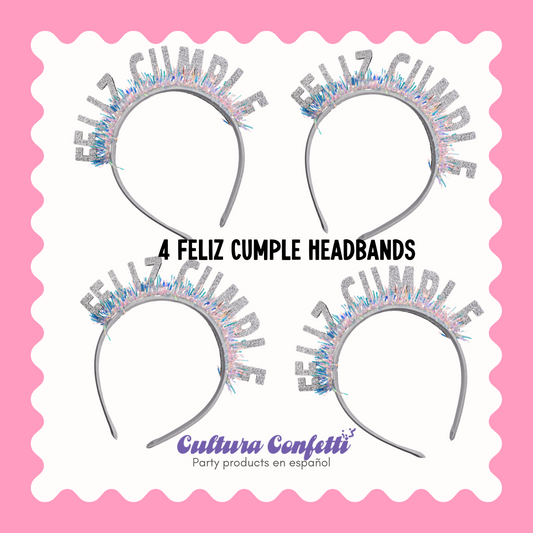 Feliz Cumple 4-Pack Headband Bundle – The New Party Hat! Perfect for Birthday Celebrations | Bundle de 4 Diademas Feliz Cumple – ¡El Nuevo Sombrero de Fiesta! Perfecto para Celebraciones de Cumpleaños |