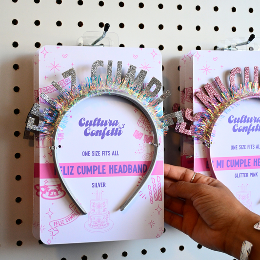 Feliz Cumple Glitter Silver Headband Diadema Plateada Brillante "Feliz Cumple"