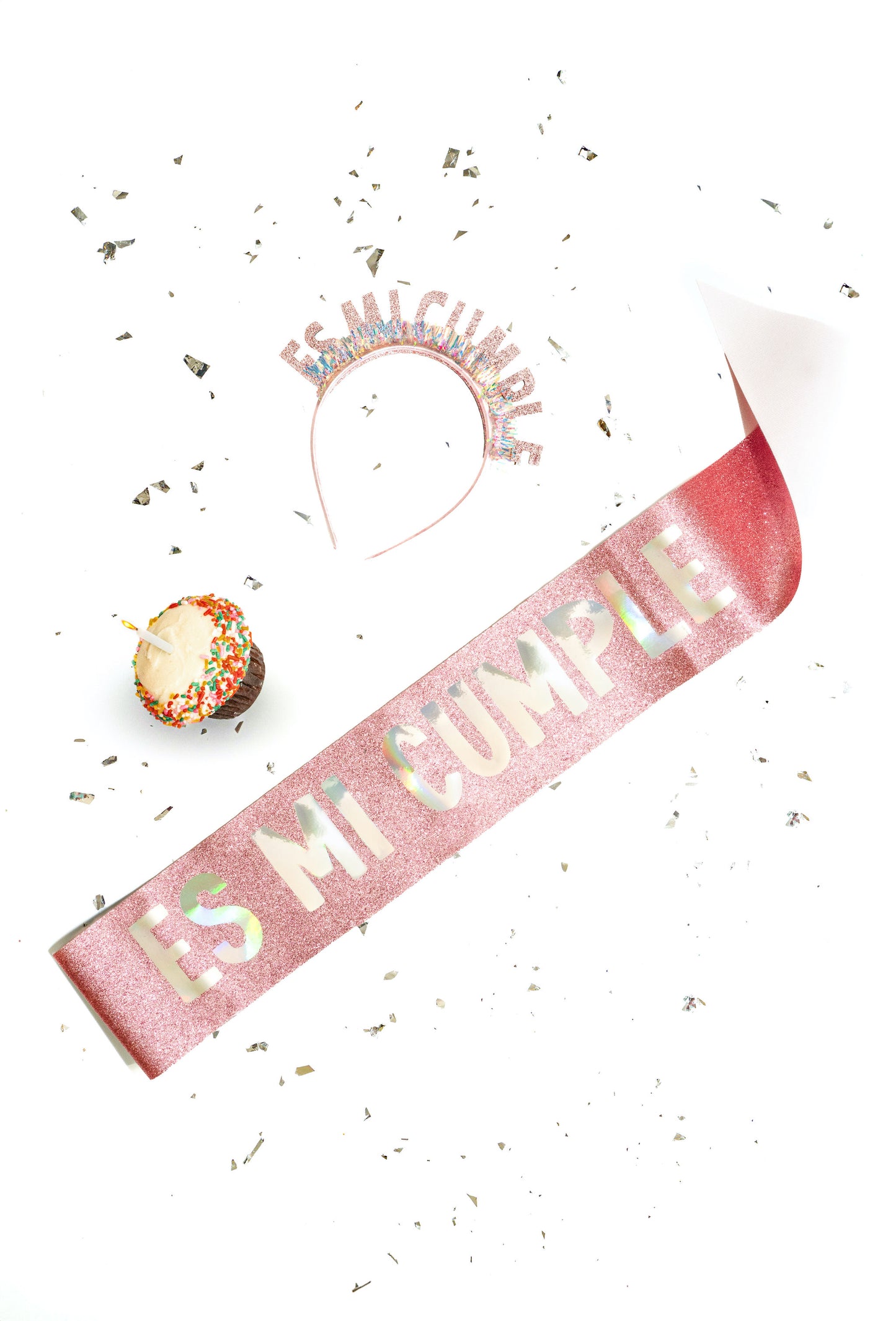 Es Mi Cumple Bundle – Glitter Pink Birthday Headband & Sash / Conjunto "It's my Birthday" – Diadema y Banda Rosa, Birthday Girl Set, Fresita Birthday