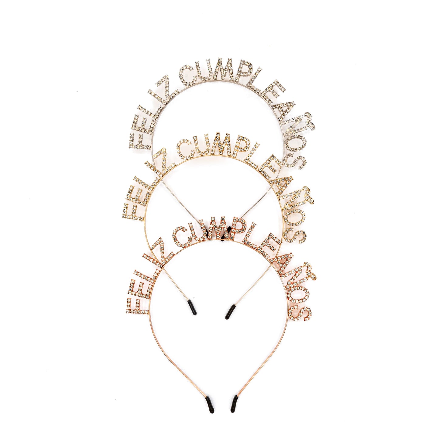 Feliz Cumpleaños Rhinestone Headband – Sparkling Birthday Headband in Silver, Gold, and Rose Gold | One Size Fits Most "Diadema de Cumpleaños Brillante en Plata, Oro y Oro Rosa | Talla Única"