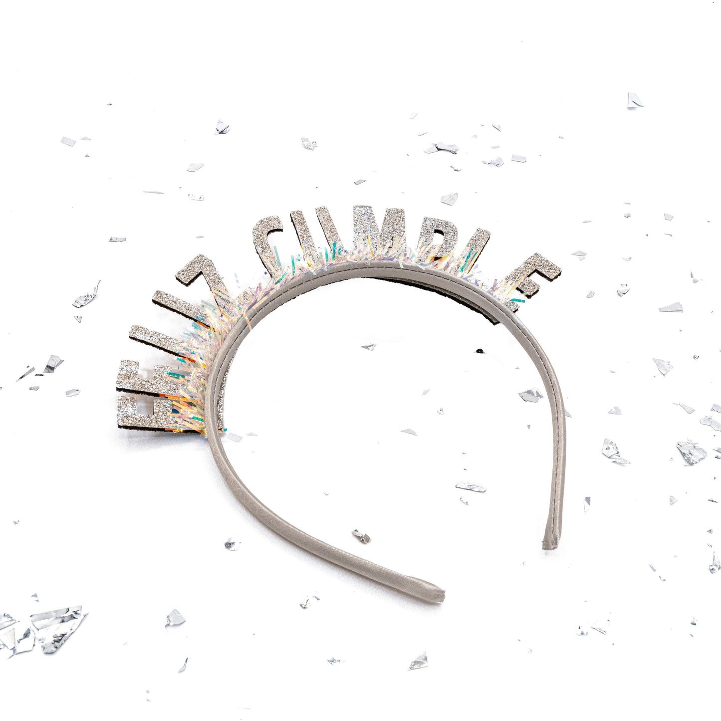 Feliz Cumple Glitter Silver Headband Diadema Plateada Brillante "Feliz Cumple"