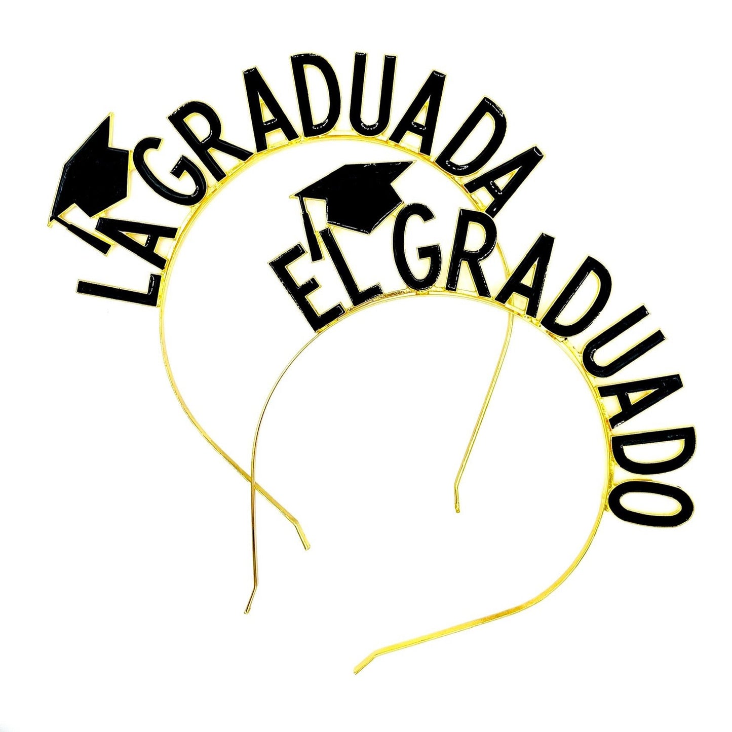Graduation Headband "La Graduada" for Latina Women – Black & Gold Lettering Diademea de Graduación "La Graduada" para Mujeres Latinas – Letras Negras y Doradas
