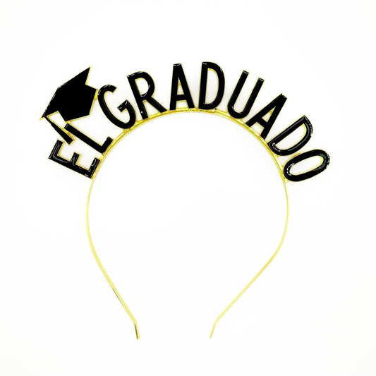 El Graduado, Graduation Headband - Celebrate Latino Male Graduates with Pride, Black & Gold Lettering, Diademea de Graduación "El Graduado" Latino Graduates – Letras Negras y Doradas