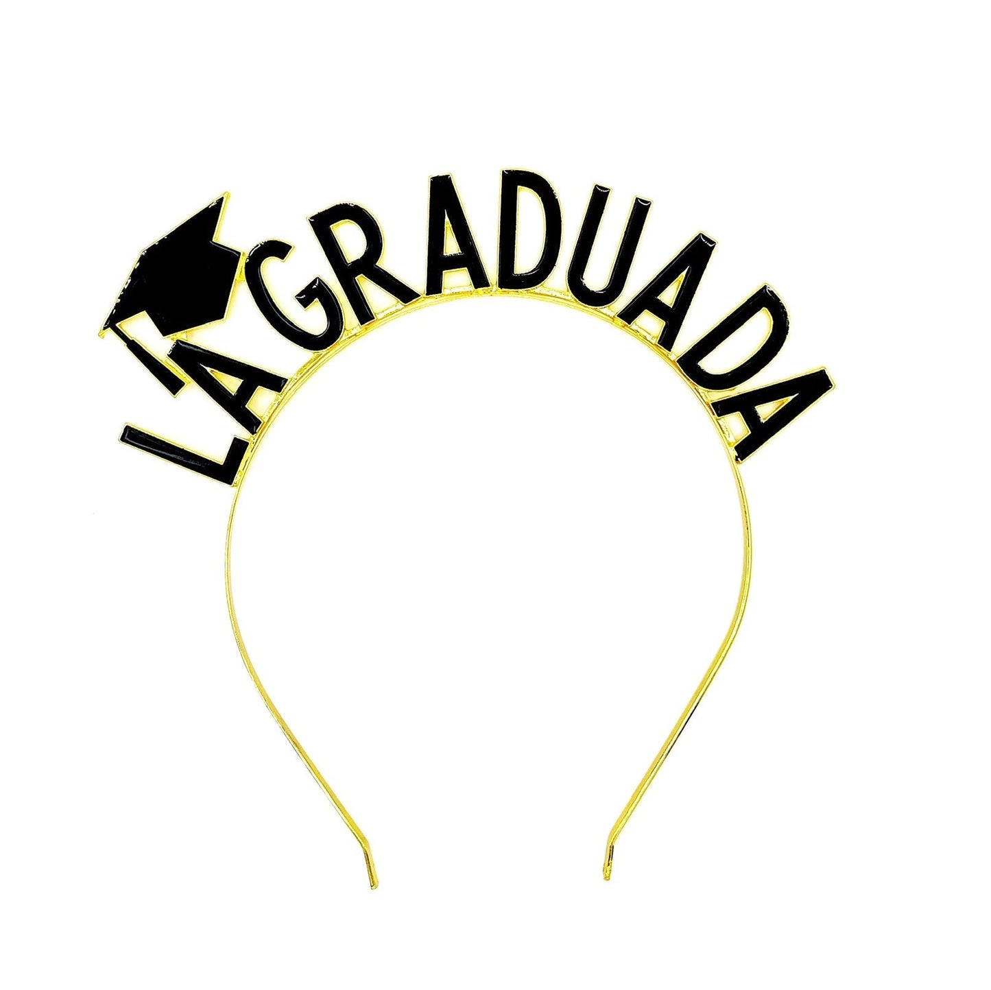 Graduation Headband "La Graduada" for Latina Women – Black & Gold Lettering Diademea de Graduación "La Graduada" para Mujeres Latinas – Letras Negras y Doradas