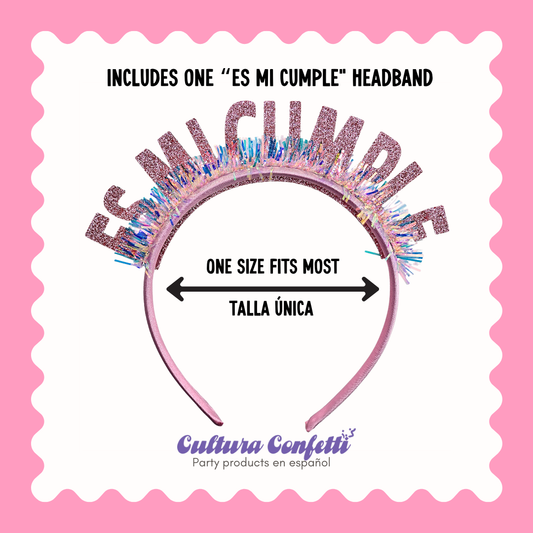 Es Mi Cumple Bundle – Glitter Pink Birthday Headband & Sash / Conjunto "It's my Birthday" – Diadema y Banda Rosa, Birthday Girl Set, Fresita Birthday