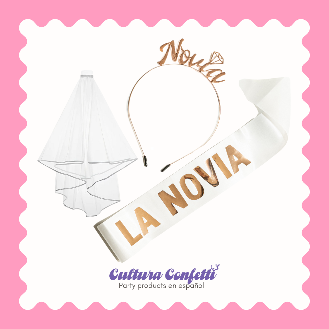 Latina Brides, Bride to Be, La Novia Bridal Bundle, Mexican Brides, Mexican Wedding, Latina Bachelorette Party Set, Headband, Sash, and Veil in Rose Gold – Regalo para la Fiesta de Boda, Bridal Shower, Bodas Mexicanas, Bodas, Mexico