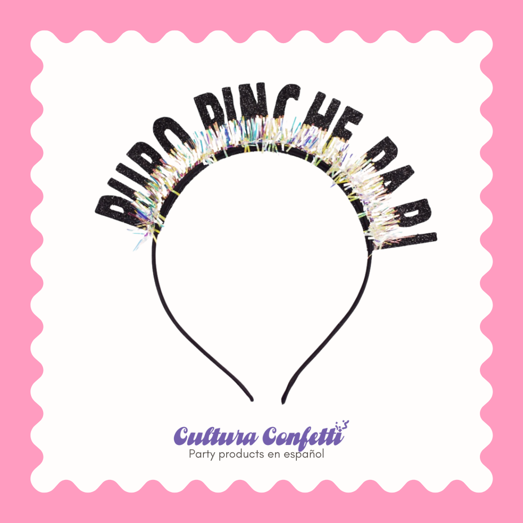 Puro Pinche Pari Headband- Black and silver tinsel, Diadema Puro Pinche Pari en color negro y plata