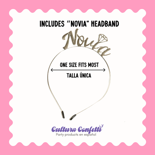 Latina Brides, Bride to Be, La Novia Bridal Bundle, Mexican Brides, Mexican Wedding, Latina Bachelorette Party Set, Headband, Sash, and Veil in Silver– Regalo para la Fiesta de Boda, Bridal Shower, Bodas Mexicanas, Bodas, Mexico