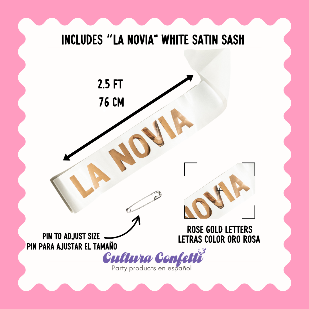 Latina Brides, Bride to Be, La Novia Bridal Bundle, Mexican Brides, Mexican Wedding, Latina Bachelorette Party Set, Headband, Sash, and Veil in Rose Gold – Regalo para la Fiesta de Boda, Bridal Shower, Bodas Mexicanas, Bodas, Mexico