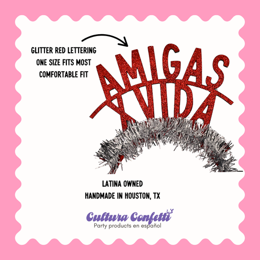 Galentine’s Collection – "AMIGAS X VIDA" Party Headbands for Latinas | Handmade Galentine’s Day Decor