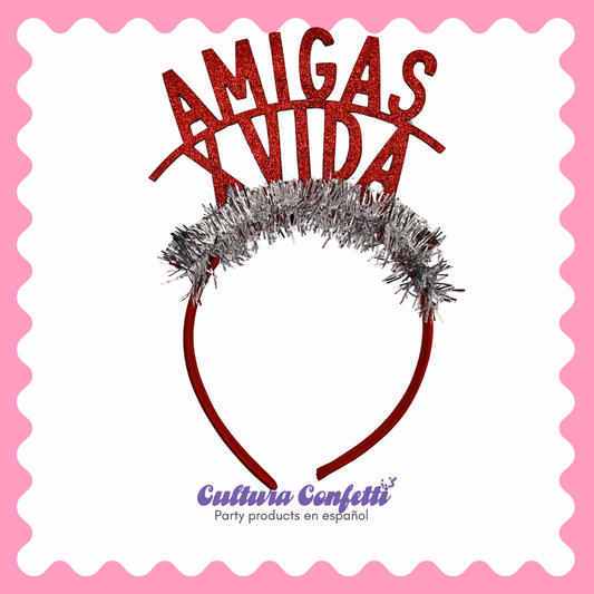 Galentine’s Collection – "AMIGAS X VIDA" Party Headbands for Latinas | Handmade Galentine’s Day Decor