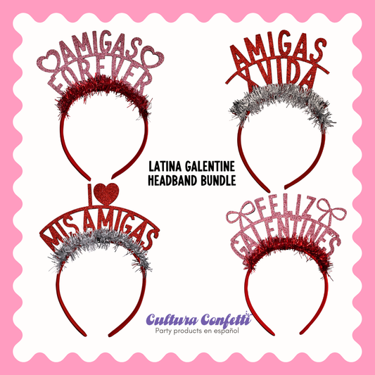 Galentine’s Collection – 4 Pack Party Headbands for Latinas | Handmade Galentine’s Day Decor